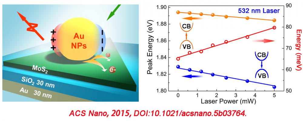 Plasmonic excitation of Au nanoparticles deposited on a MoS2 monolayer change the absorption and photoluminescence characteristi